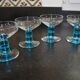 4 vintage blue footed champagne glasses