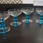 4 vintage blue footed champagne glasses