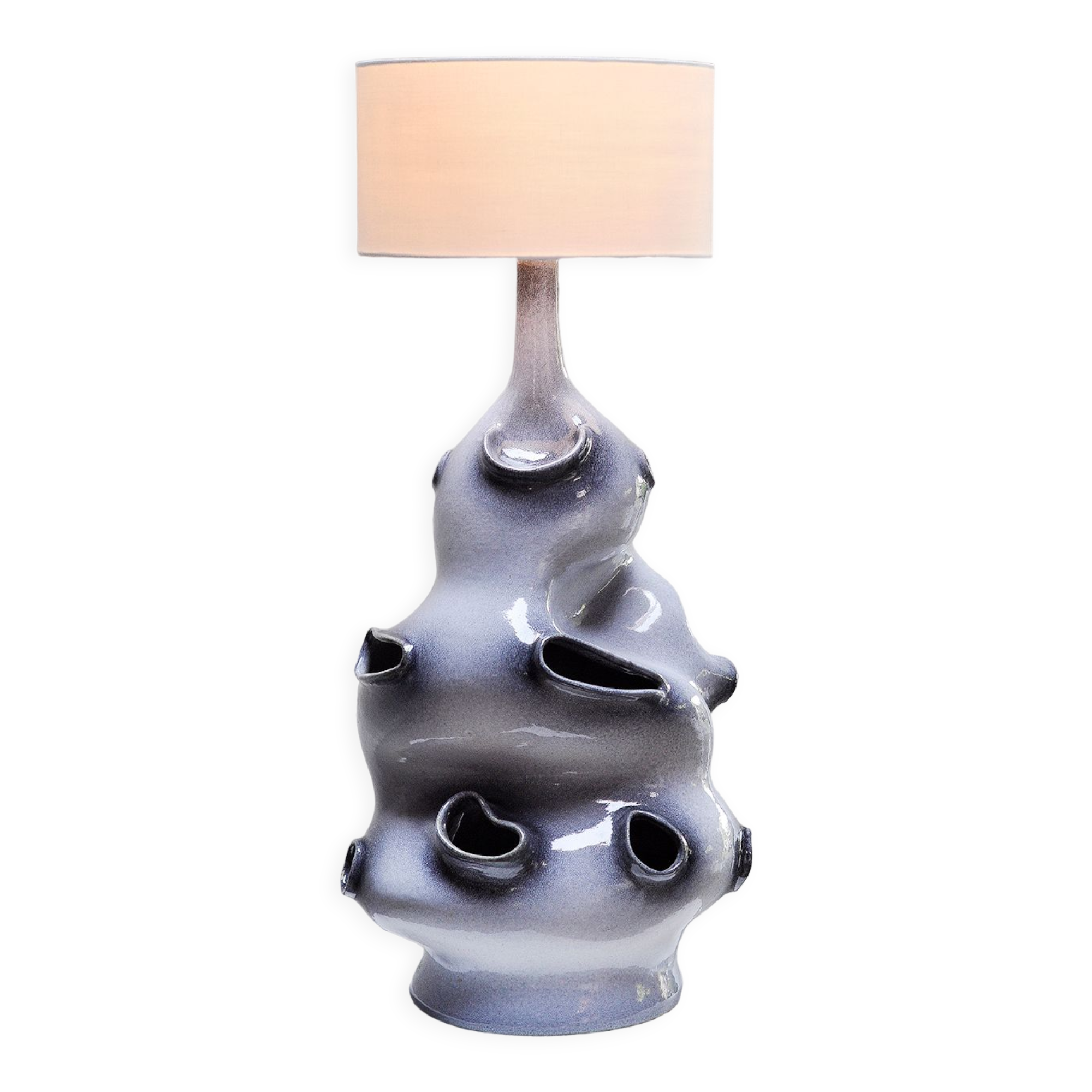 French ceramic glazed sculptural table lamp, 1970s