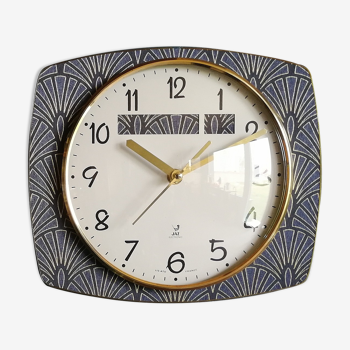 Horloge vintage pendule murale silencieuse "jaz bleu doré"