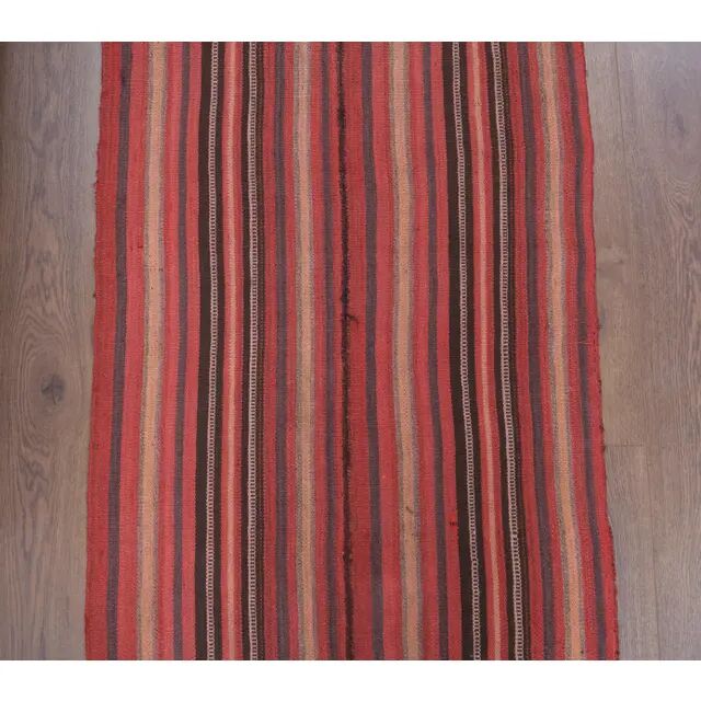 Vintage Turkish hand-knotted wool cotton red kilim runner rug 75x312