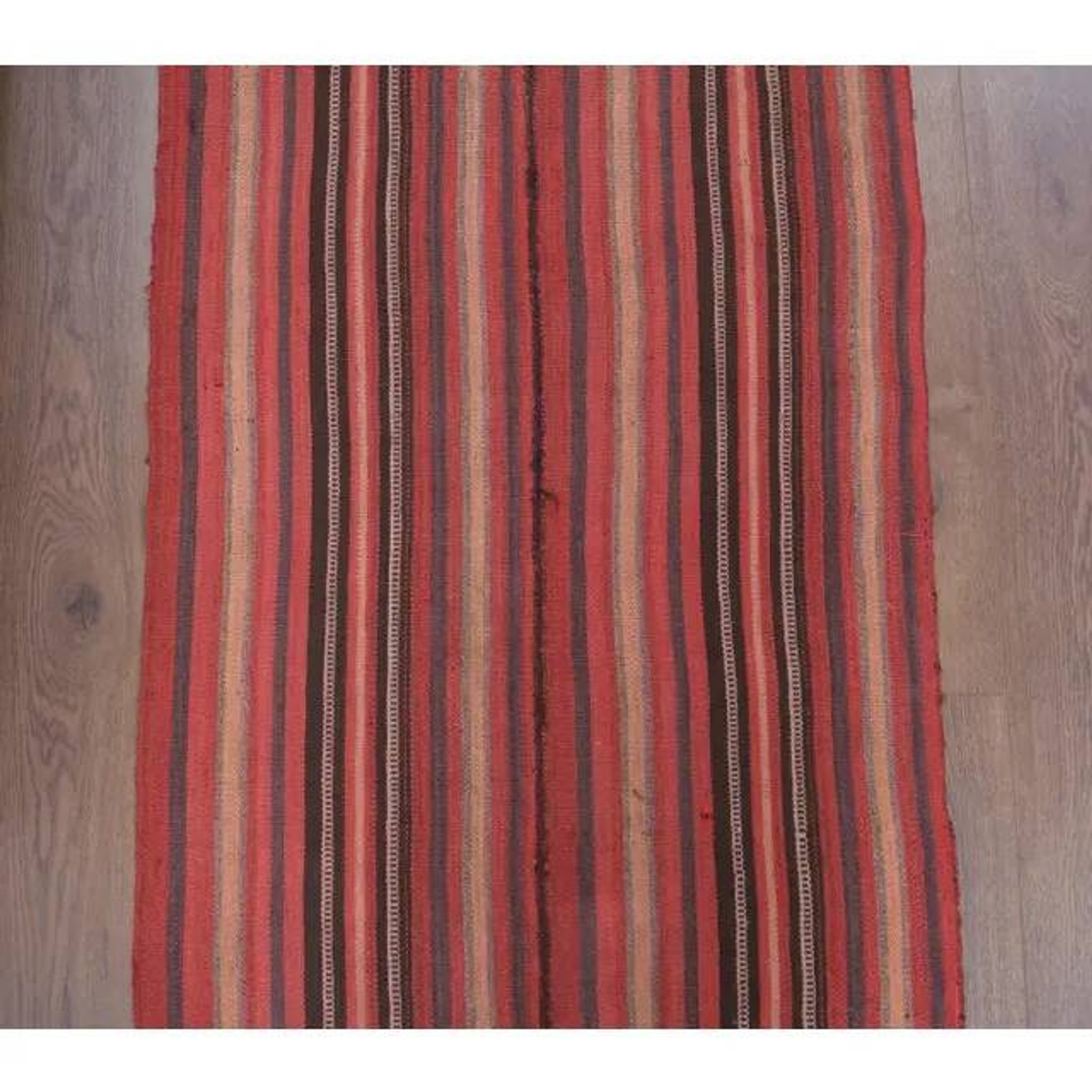 Vintage Turkish hand-knotted wool cotton red kilim runner rug 75x312