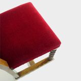 Set of eight oak barley twist dining chairs in red velvet, 19th century