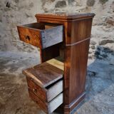 French antique bedside table in oak with walnut burl veneer, circa 1900.
