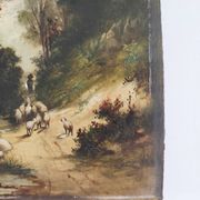 Huile sur panneau "Berger avec ses moutons", XIXème s.