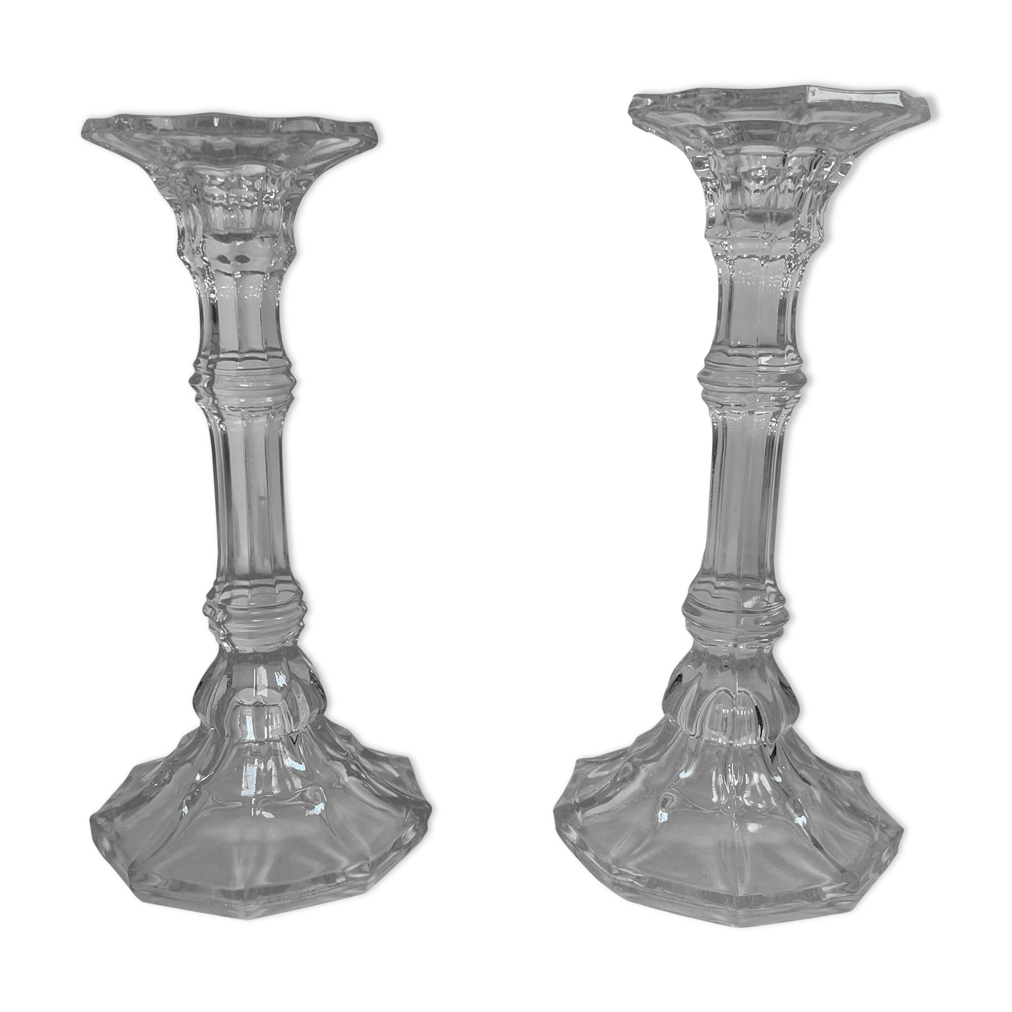 Pair of glass candle holders