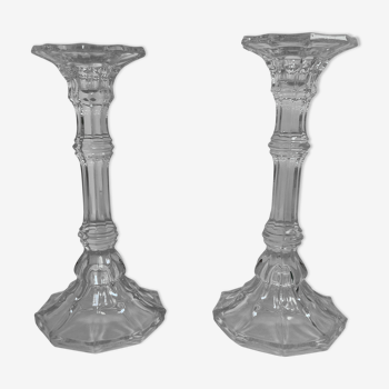 Pair of glass candle holders