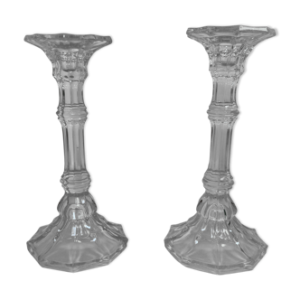 Pair of glass candle holders