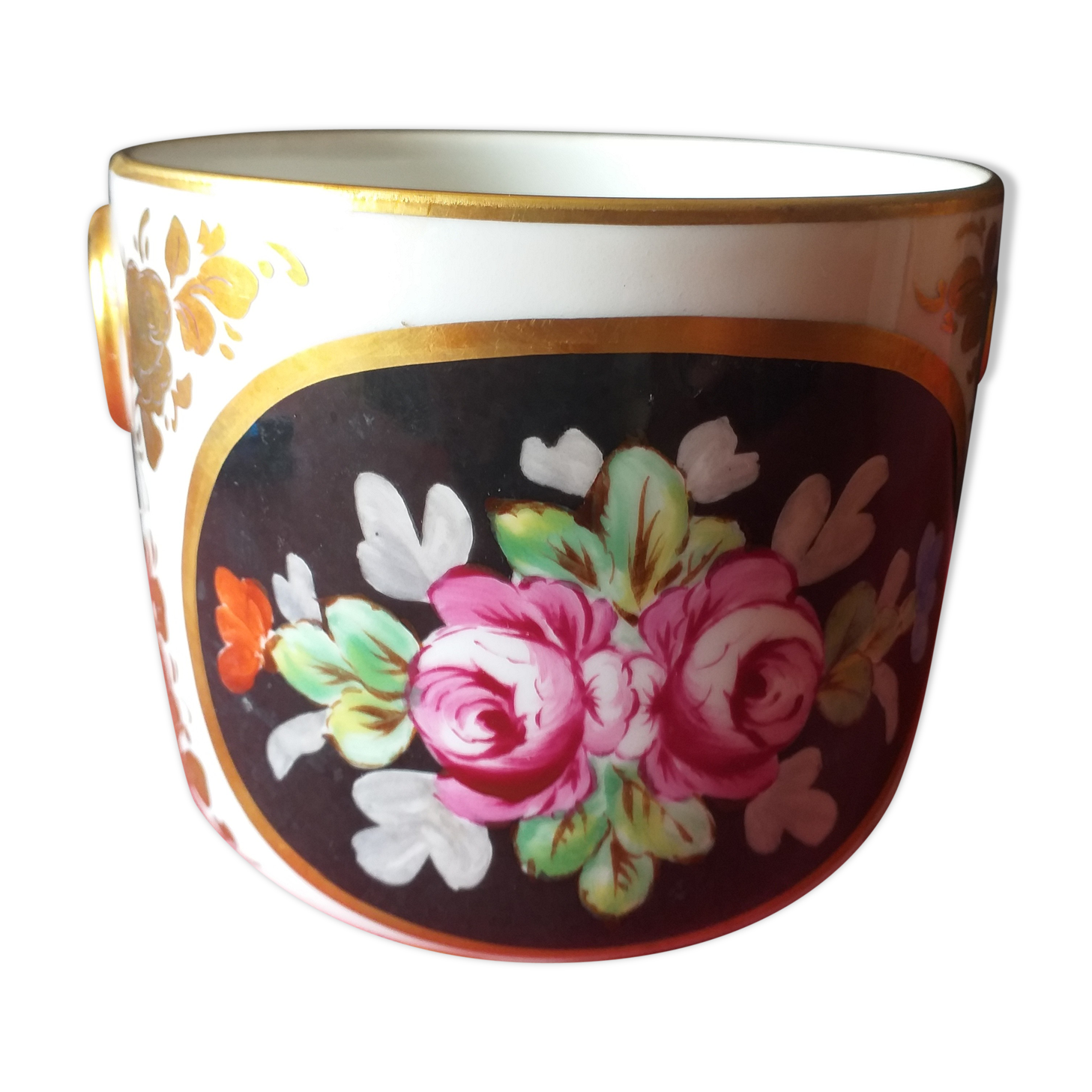 Porcelain planter decorates Paris polychrome flowers or Mehun Albert Pillivuyt