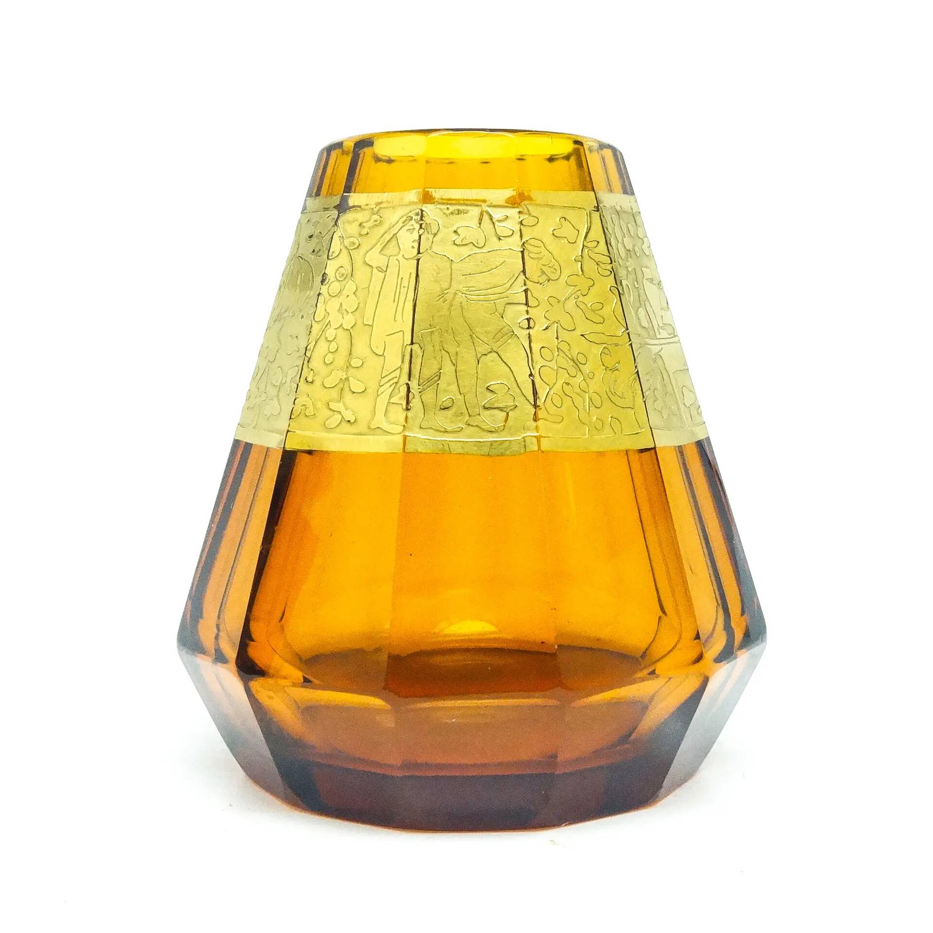 Art Deco vase, honey glass, oroplastic, Czechoslovakia, 1930s