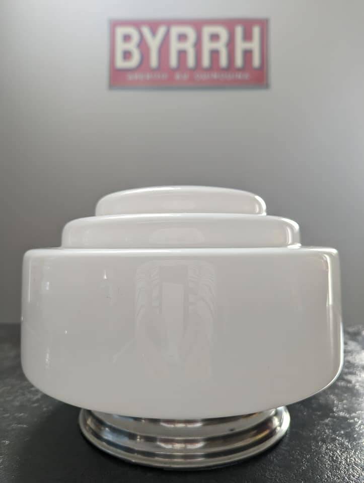 Old white opaline skyscraper ceiling light Ø 25 cm art deco 1930