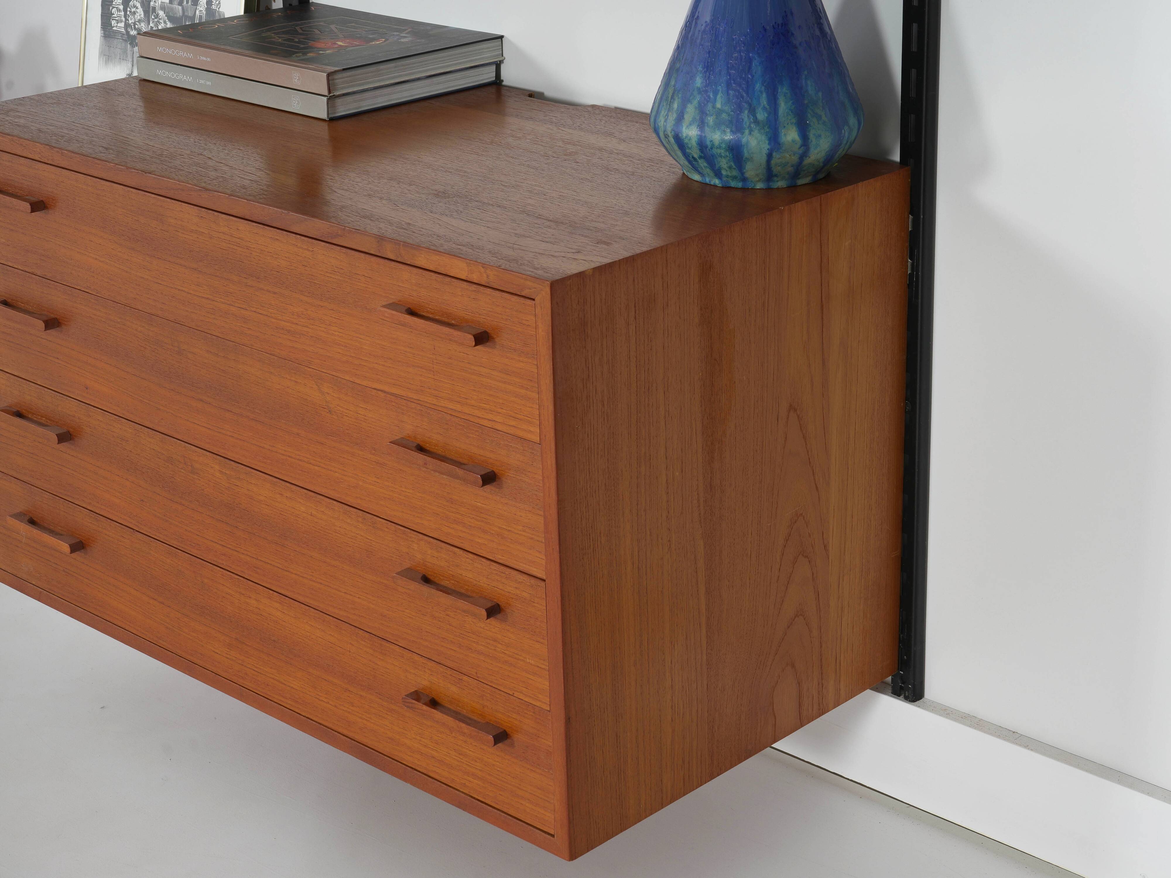 Modular shelving Kai Kristiansen, teak veneer, Danish design 1960s