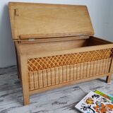 Coffre vintage bois et rotin
