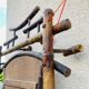 Bamboo coat rack from the 19th century, mirror in the shape of a crescent moon.