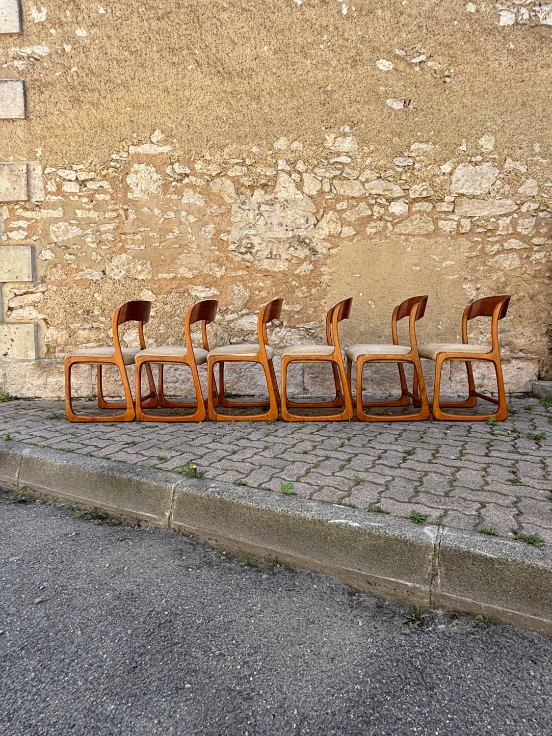 Six vintage sled chairs model Luge design from the 1960s by Baumann.