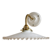 Wall light in white opaline glass, with ceramic and brass support