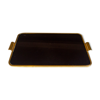 Golden metal tray with black glass top Italia Anni '70