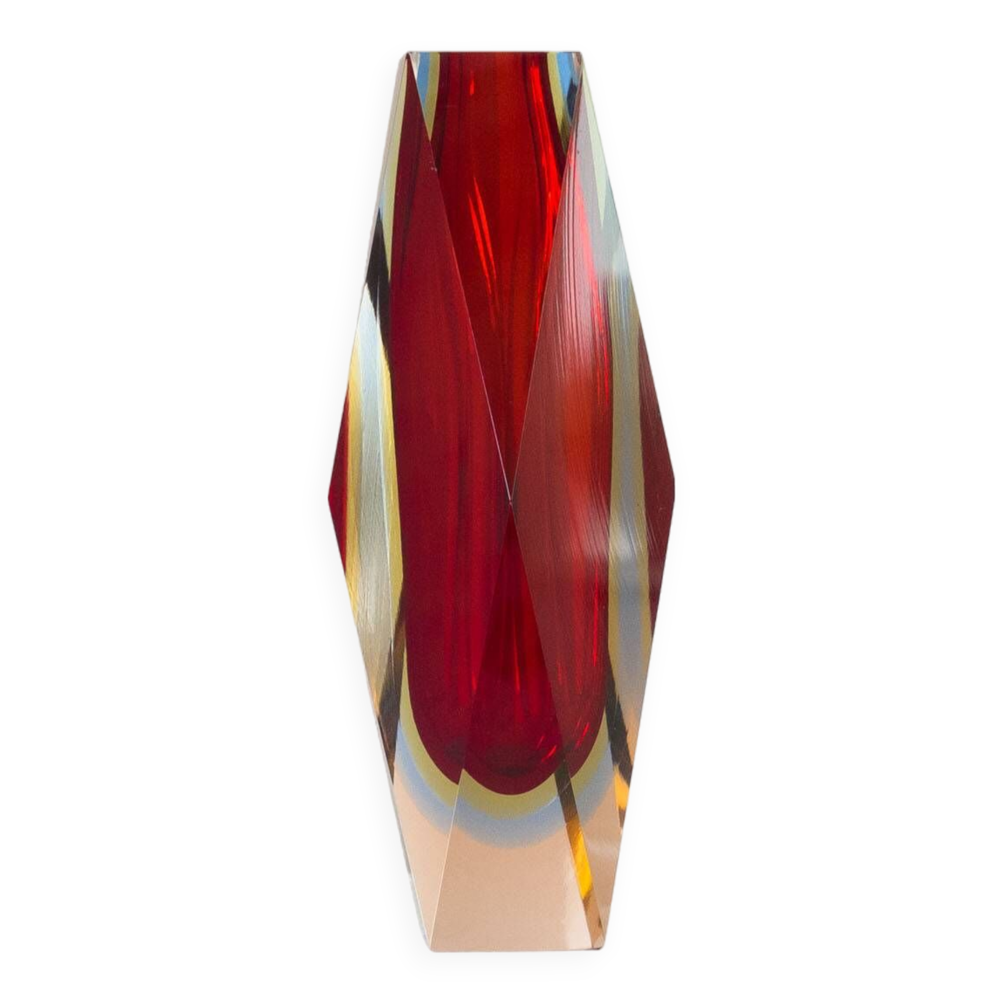 Murano 'Sommerso' large facet cut glass vase