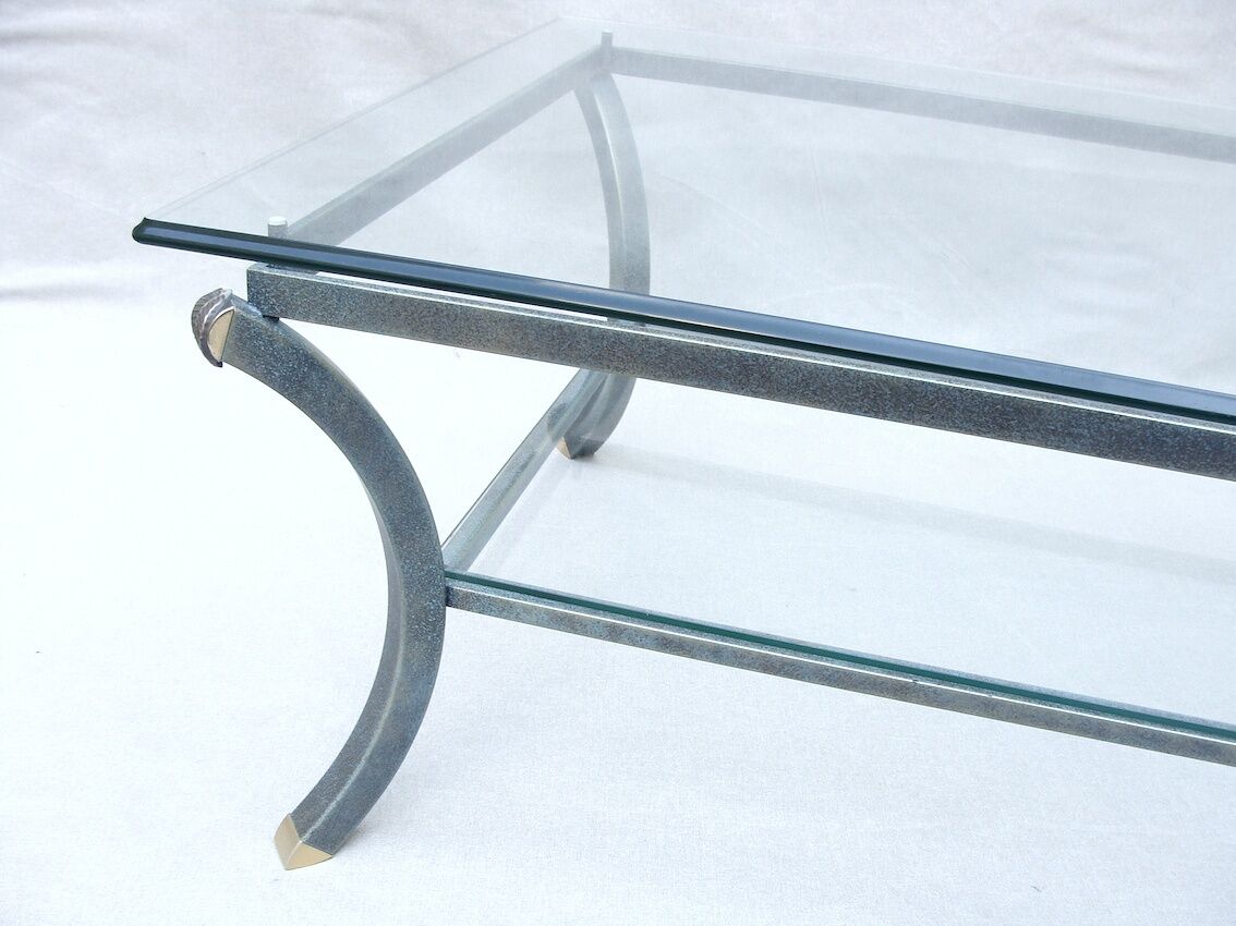 Vintage coffee table, metal and glass, Pierre Vandel