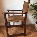 Rustic armchair solid wood and plaited straw