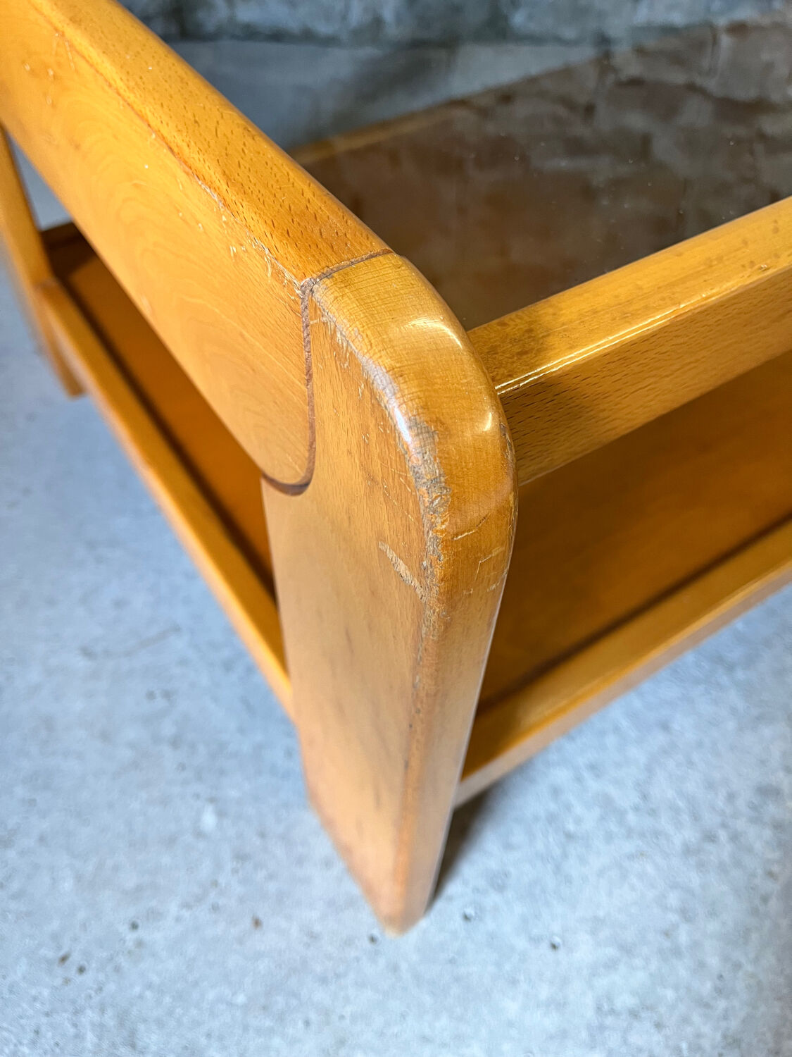 Wood and smoked glass coffee table from the 80s