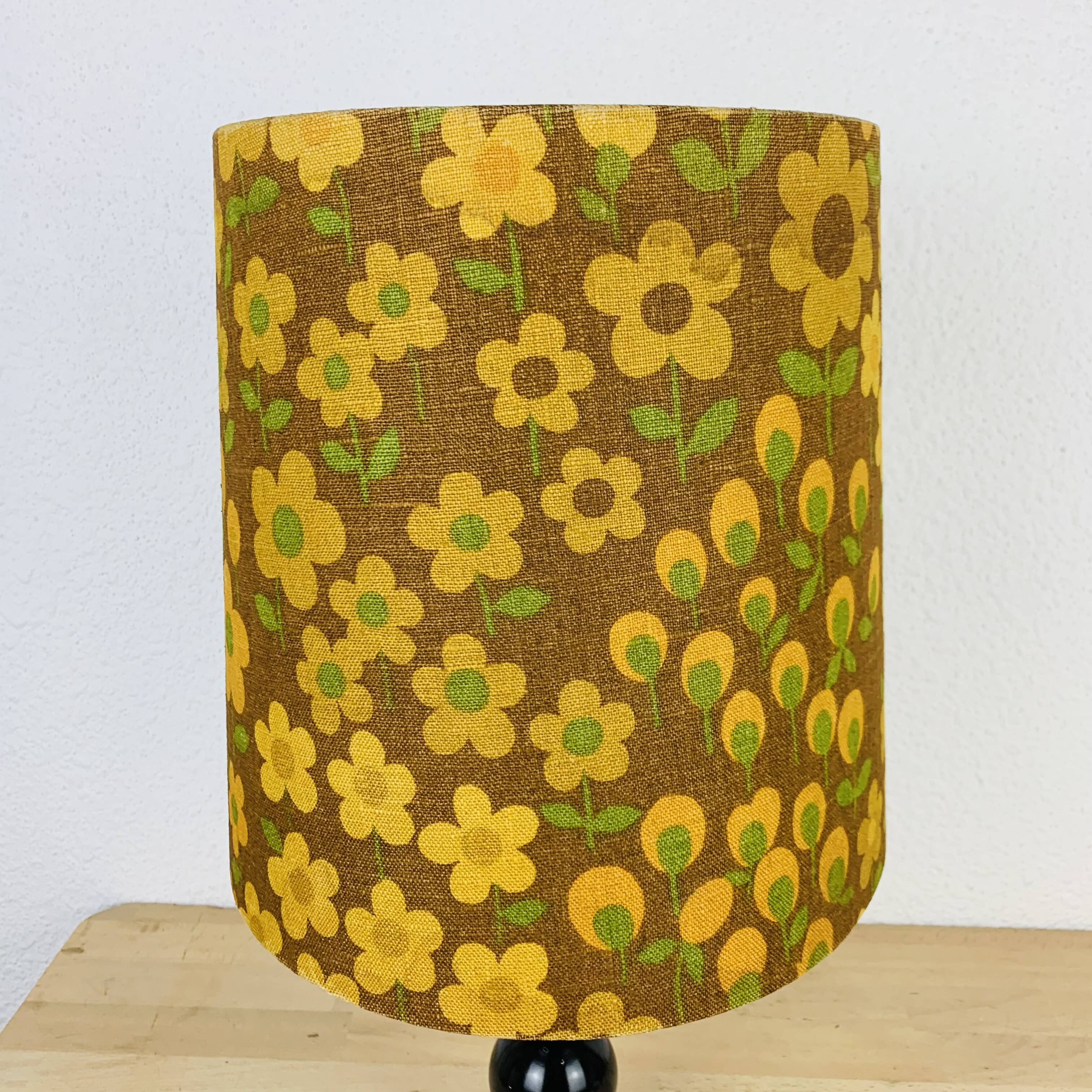 Black turned wood lamp seventies flower lampshade