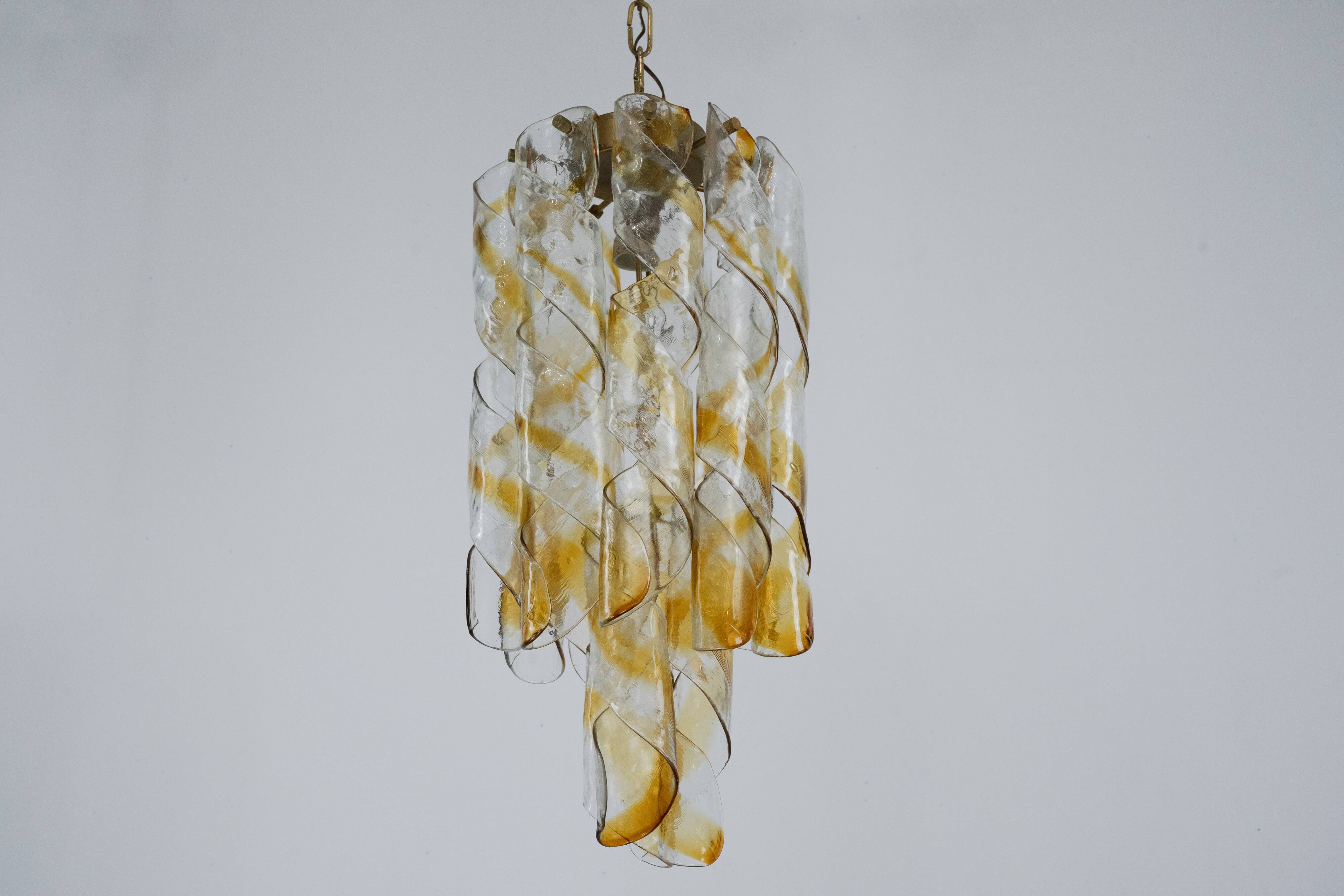 Pair of vintage Torciglione Murano glass chandelier by Mazzega. Italy 1970s