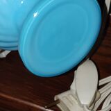 Old lamp in blue opaline glass and its lampshade