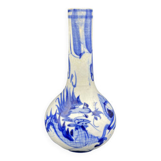 Vase chinois, porcelaine blanche, décor bleu abstrait, décoration asiatique, peint à la main, bouque
