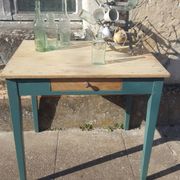 Table de ferme d'appoint patine turquoise