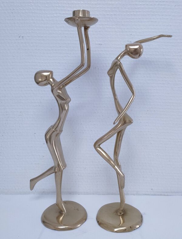 Bougeoir bronze doré et bronze doré sculptural design vintage