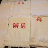 Set of 6 towels cotton i honeycomb fringes 1930 50