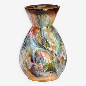 Vase West Germany émaillé flammes et écumes multicolores