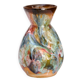 Vase West Germany émaillé flammes et écumes multicolores