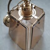 Vintage 70s chandelier in smoked glass and brass