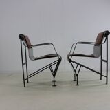 Eighties design set of two aluminium and steel Belgian design chairs
