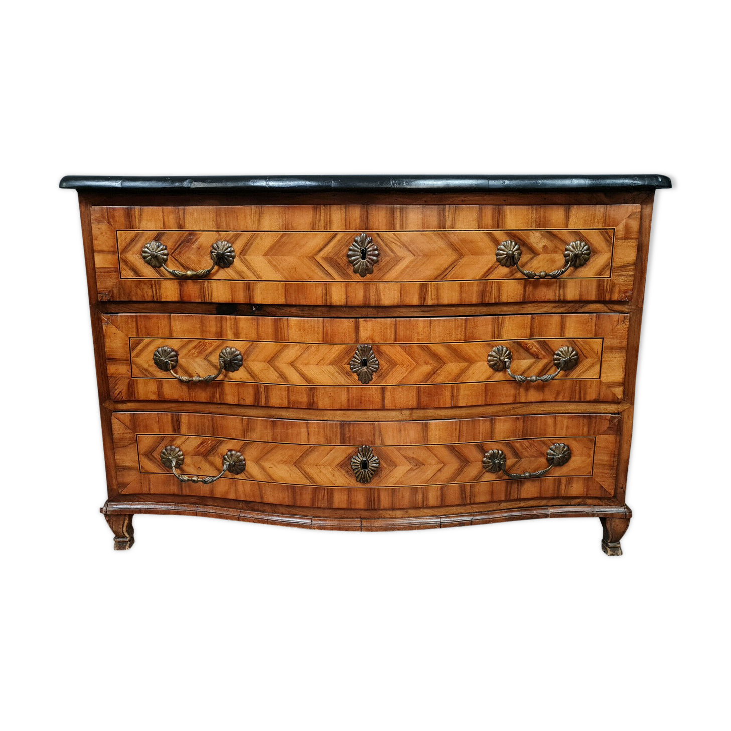 Curved chest of drawers Louis XV period in precious wood marquetry around 1750