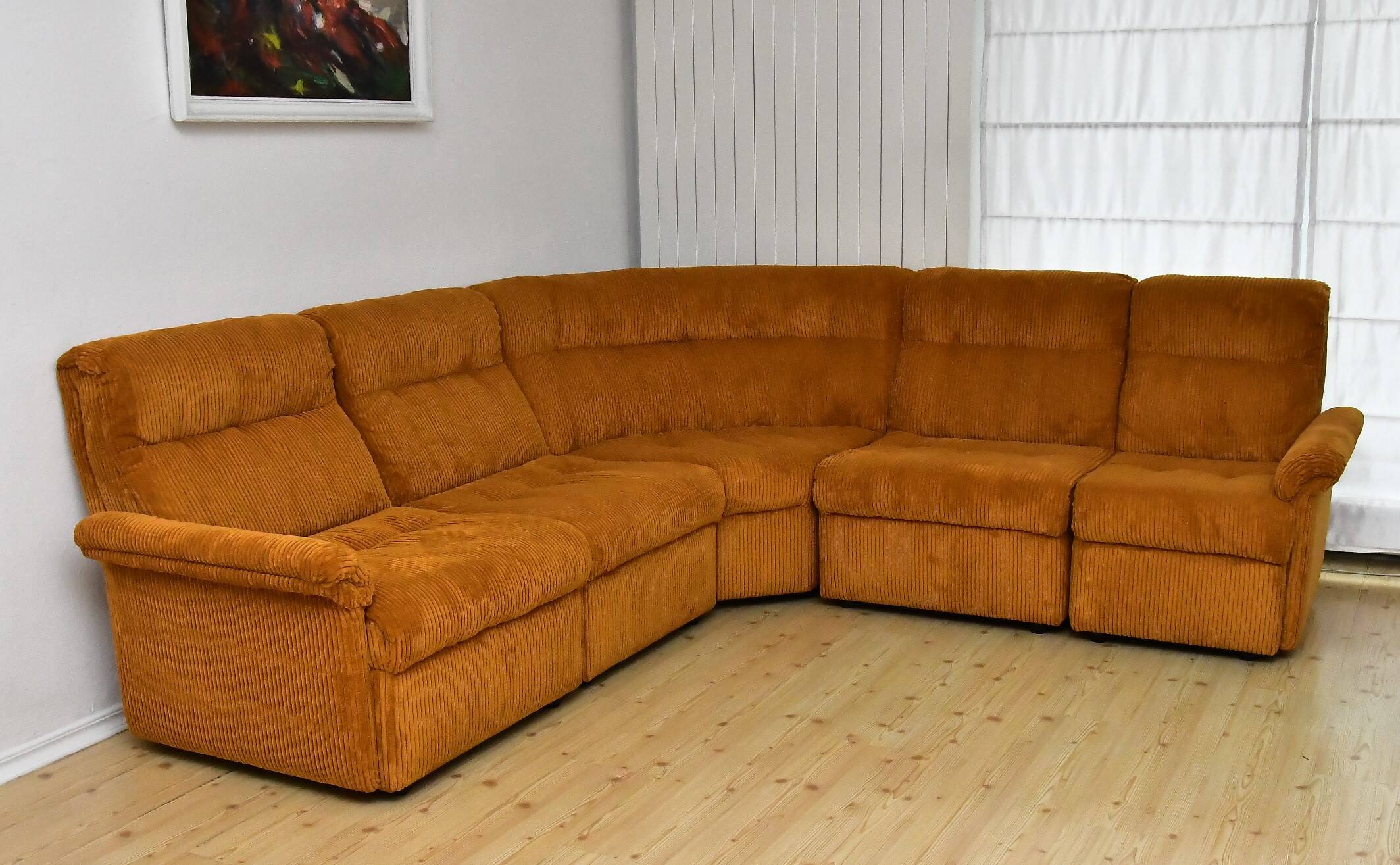 Yellow corduroy modular sofa, 1970s, set of 5