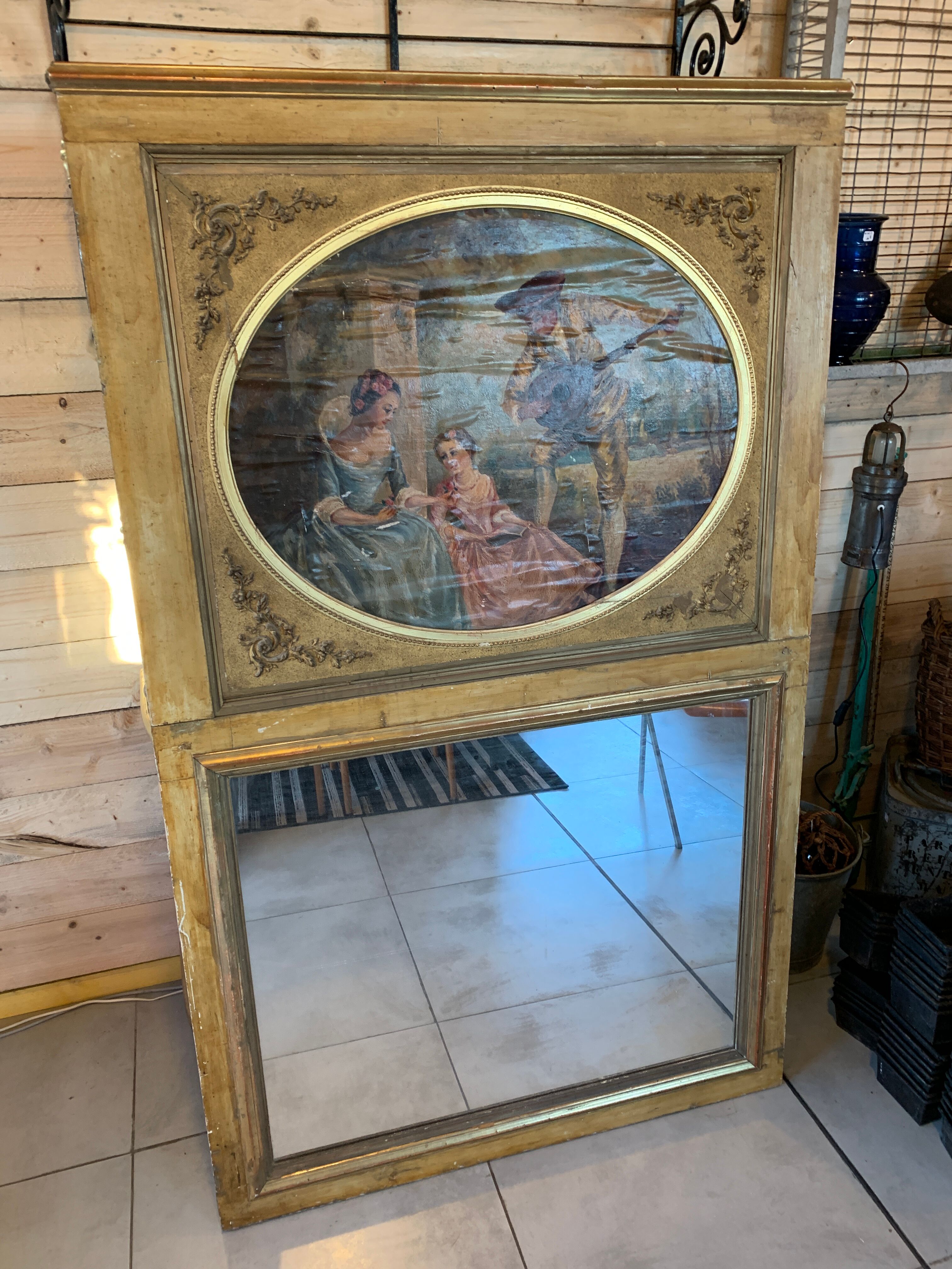 Wooden trumeau and gilded stucco - 175x105cm