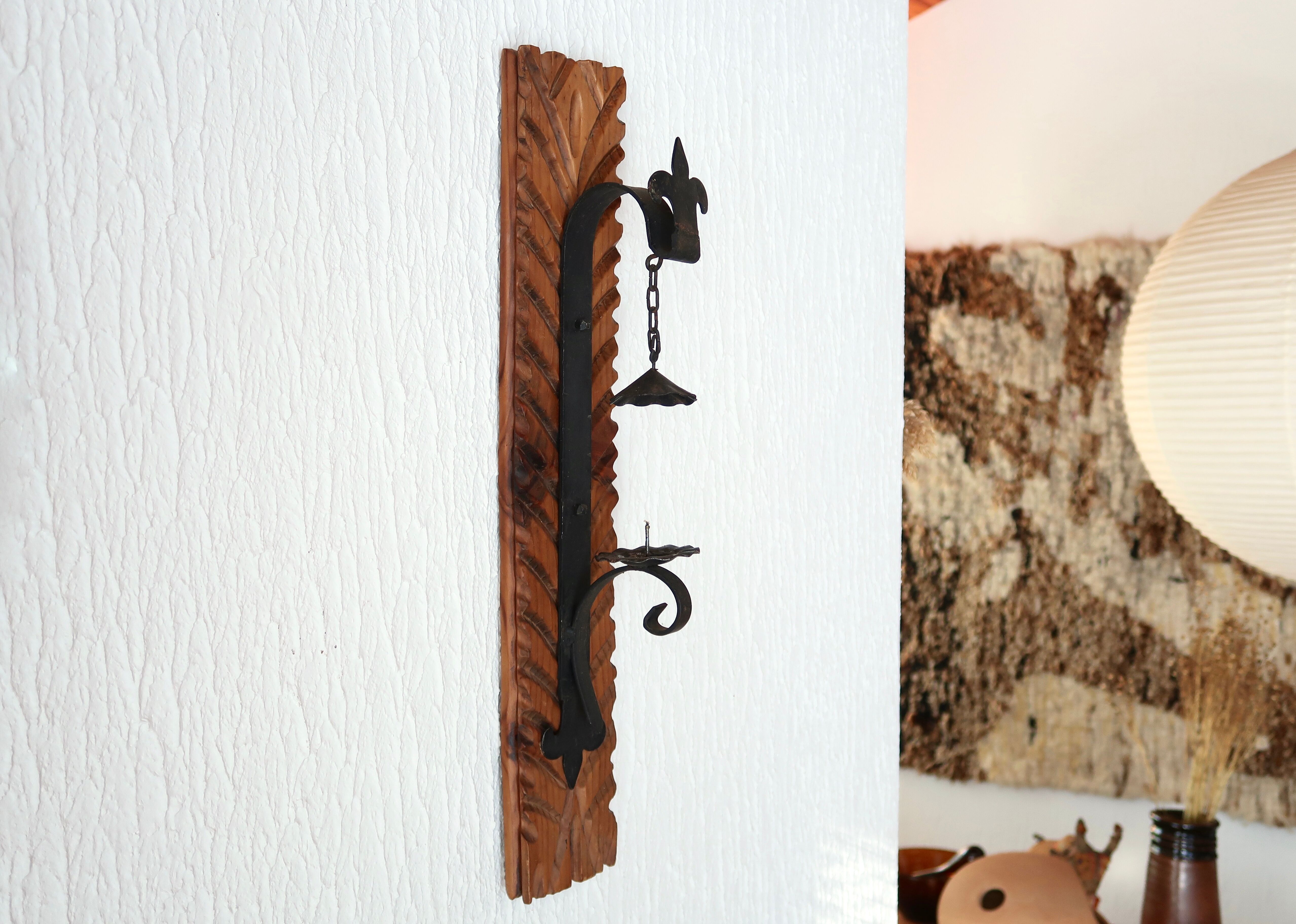 Wall candle holder in wood and metal, 1960s