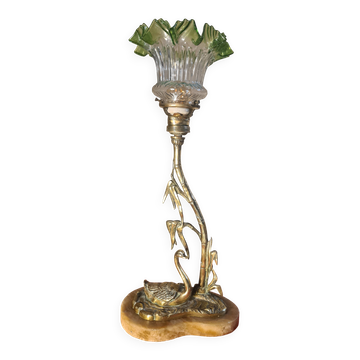 Lampe bronze avec mabre ,jolie travail de bronzier,1910 a 40 et  fine tulip