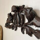 Antique carved wooden pediment with lions and medallion