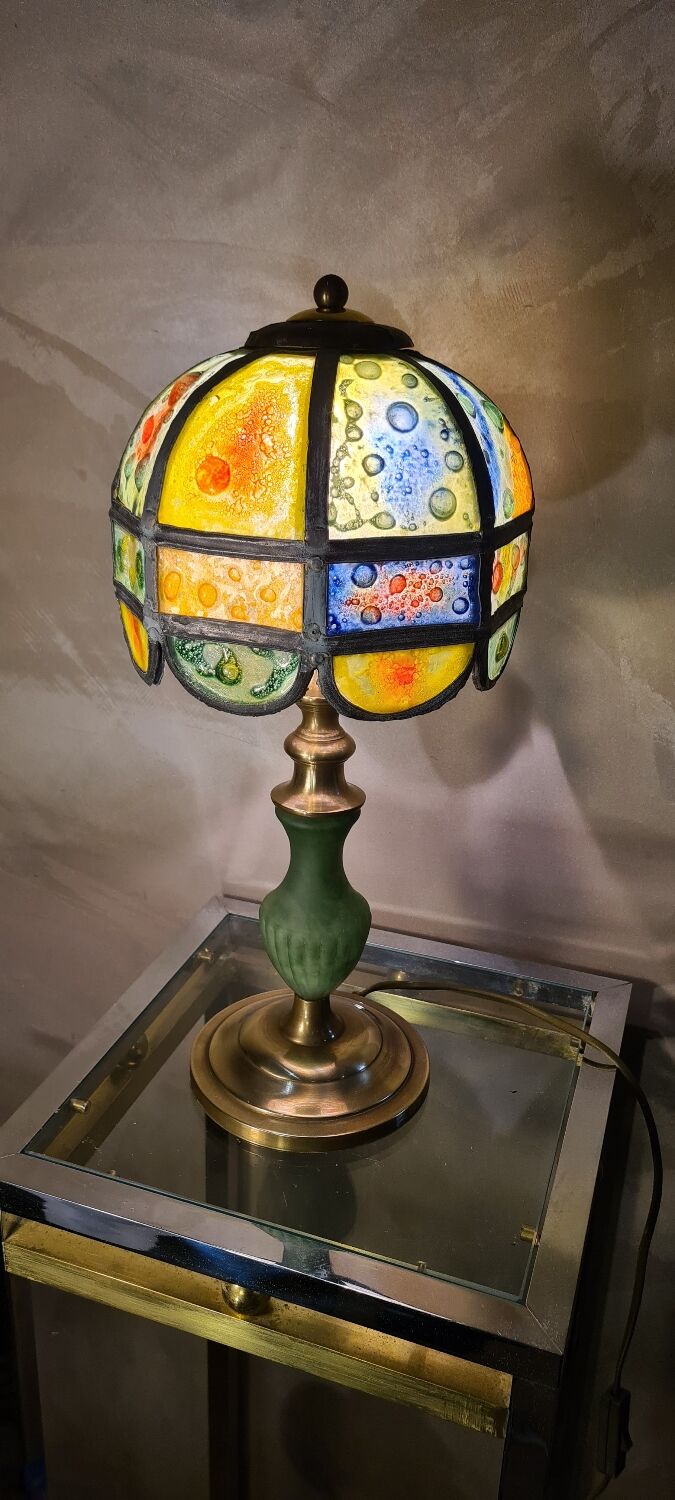 Brutalist lamp with shade attributed to Philip Delfinger Mexico glass and metal 1960