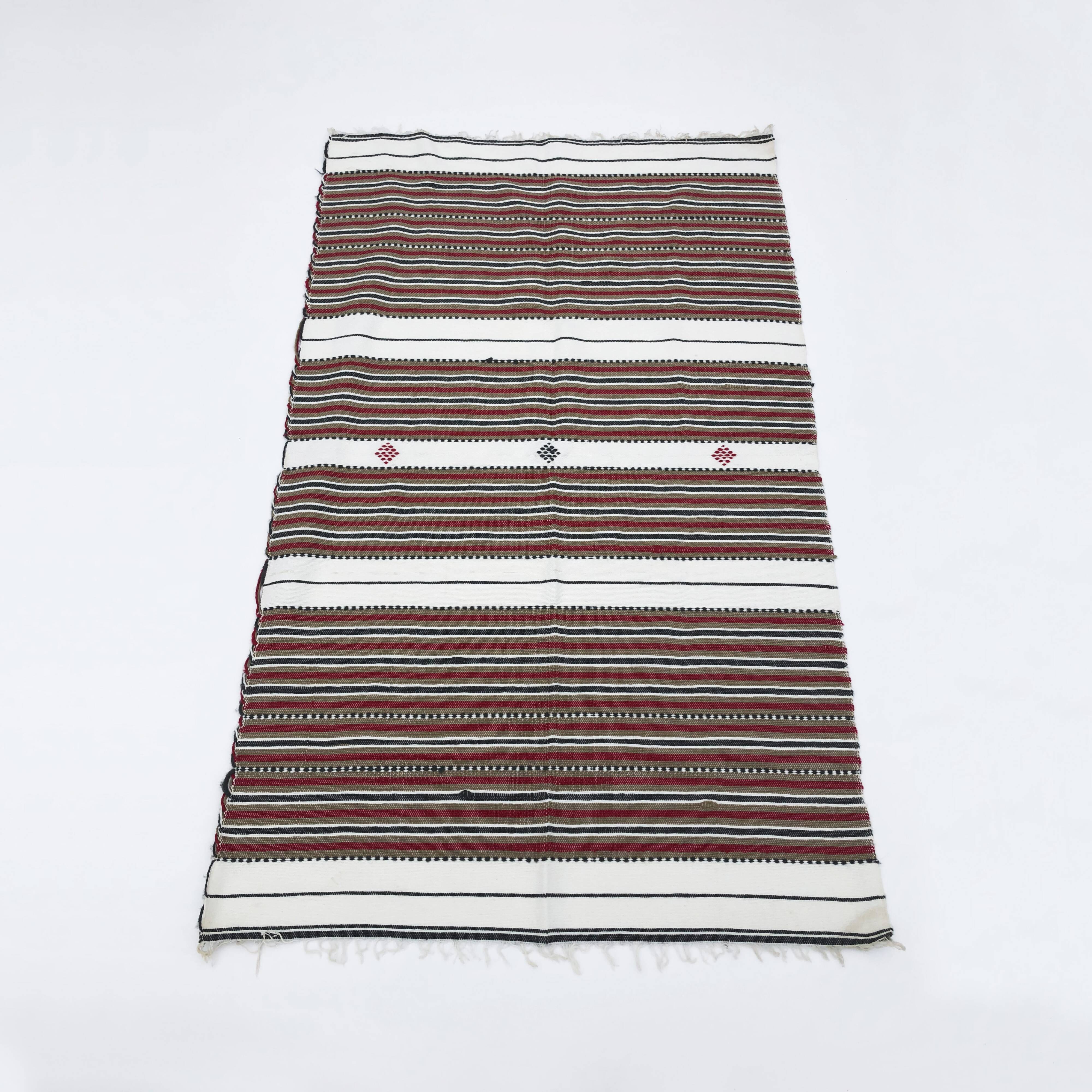 Vintage Handmade Weaved Brown Striped Algerian Rug 1980s Throw Cotton