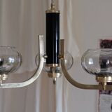 Lustre plafonnier en verre fumé laiton et acier années 50