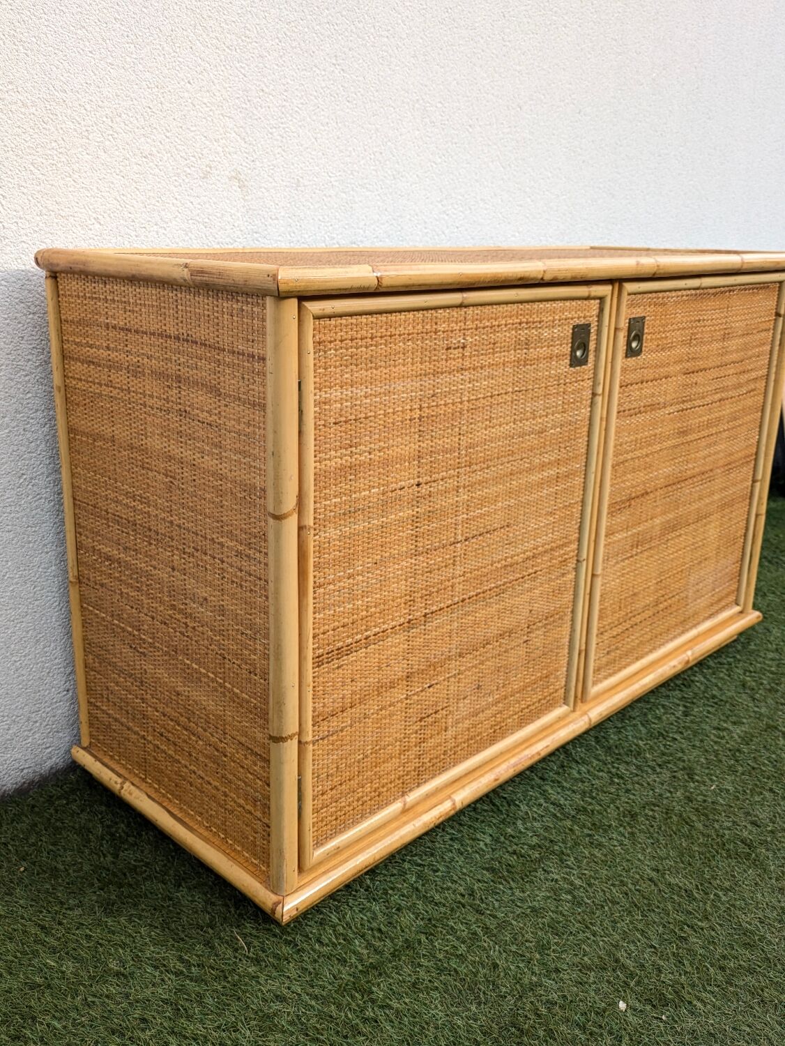 Low buffet / sideboard Dal Vera bamboo rattan vintage 1970s