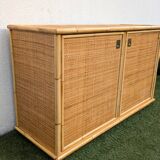 Low buffet / sideboard Dal Vera bamboo rattan vintage 1970s