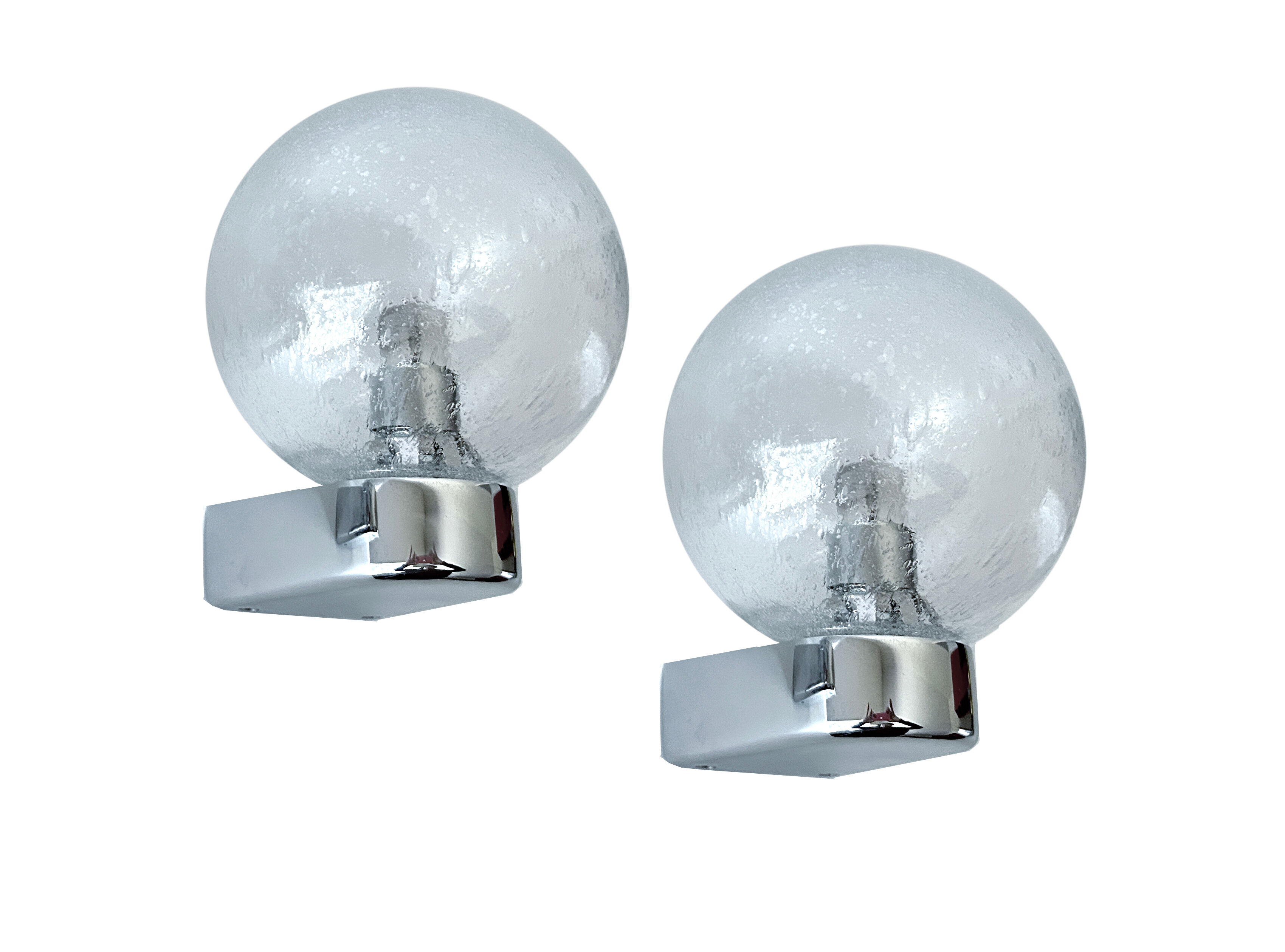 Vintage 70s wall lamps, chrome and bubble glass