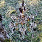 Bronze chandelier with grapevines of amber purple crystal color 6 branches