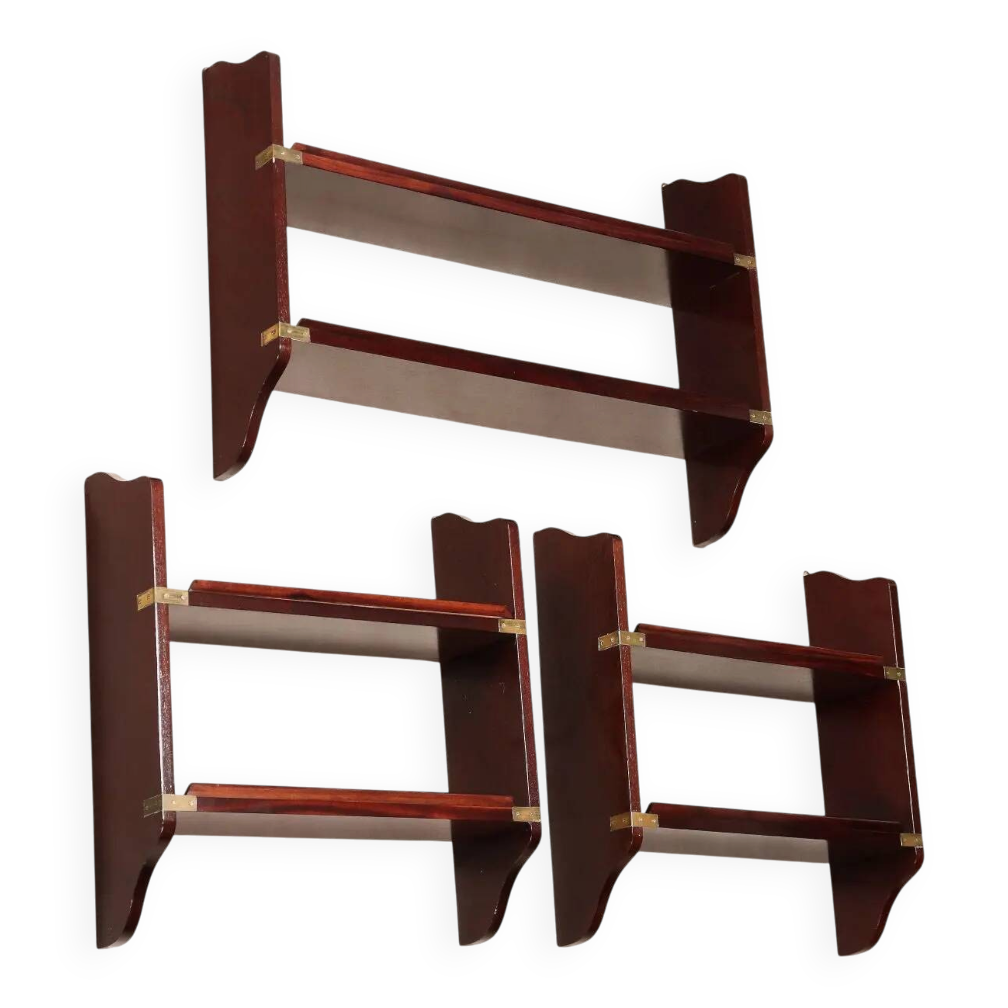 Antique marine-style shelves in mahogany veneer, Italy, 20th century.